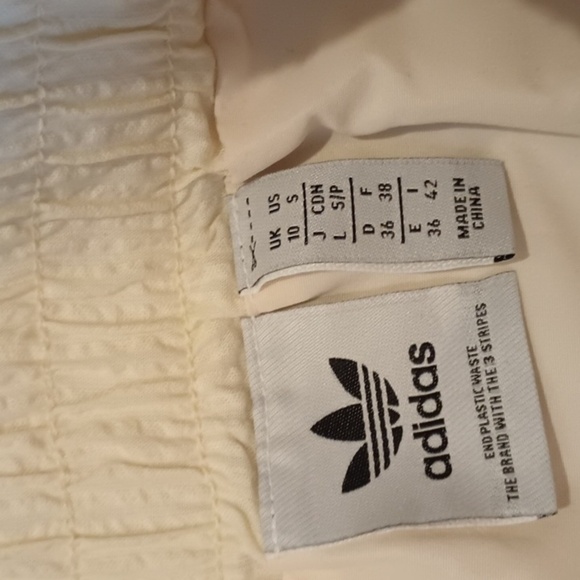 Adidas Cream Striped High Waisted A Line Mini Seersucker Skirt A33 - Picture 4 of 8